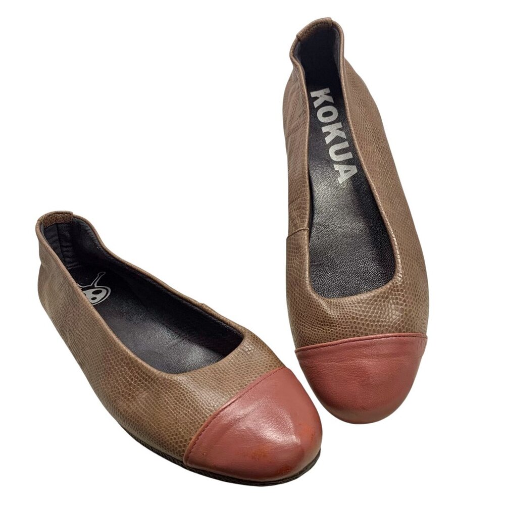 Kokua Barcelo‎ Brown Leather Mauve Cap Toe Ballerina Flats